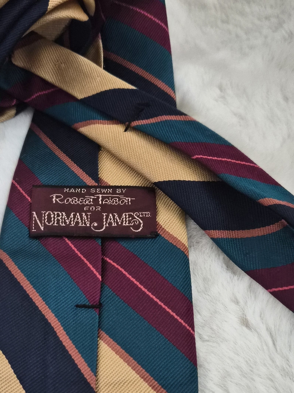 VINTAGE Robert Talbott Norman James Mens Silk Tie Hand Sewn USA Preppy Stripe